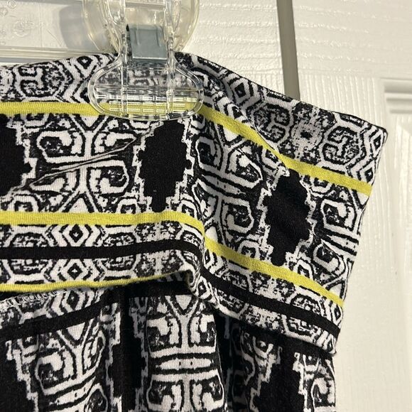 CYNTHIA ROWLEY Size 1X Black White Gray Yellow Stretch Maxi Skirt Geometric - Picture 3 of 6
